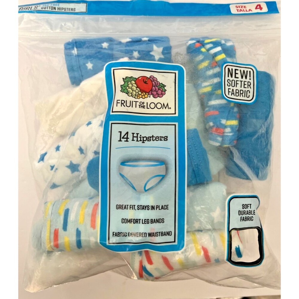 Girls Fruit of the Loom Cotton Hipsters, 14 Pack, Size 4